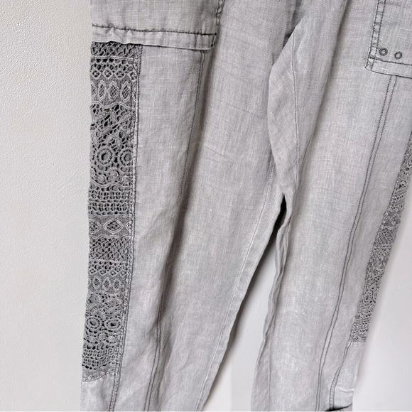 ANTHROPOLOGIE Hei Hei Marlena Gray Linen Embroidered Detail Roll Cuff Pants 28 - Picture 6 of 14